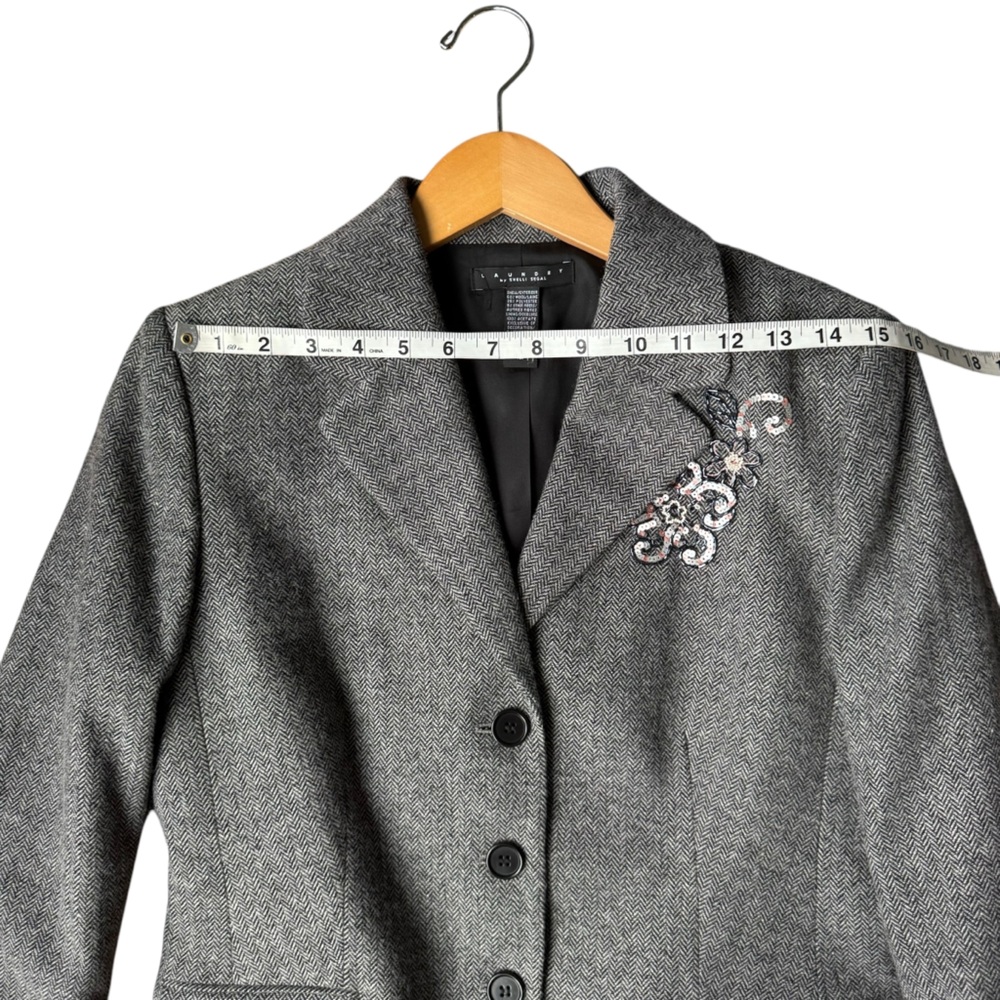 Laundry By Shelli Segal 2pc Wool Skirt Suit Herringboned Flower Embroidery - Picture 5 of 16